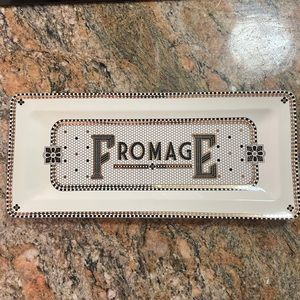 Large Rectangular New Anthropologie Fromage Cheese Plate Ceramic Gold & Black